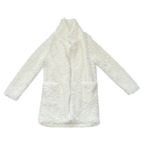 Threads Cream Faux Fur Teddy Coat Open Front Jacket Womens Medium (0882)